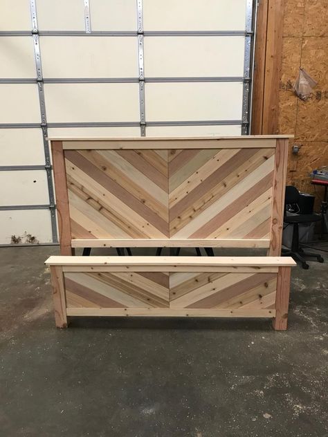 Chevron Wood Headboard, Full Size Bed Headboard Diy, Wood Bed Frame With Lights Headboards, Diy Cedar Headboard, Chevron Bed Frame, Herringbone Bed Frame, Aztec Wood Headboard, Diy Bed Frame Queen, King Sized Headboards