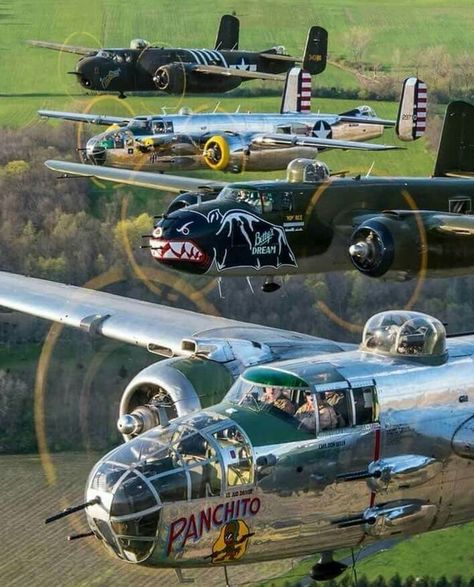 North-American B-25 Mitchell's sporting variety of paint jobs. B 25 Mitchell, Photo Avion, Wwii Fighter Planes, Wwii Airplane, Wwii Fighters, Rc Tank, Vintage Planes, Wwii Plane, Airplane Art