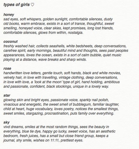 tag yourself ♡ types of girls x Types Of Female Characters, Types Of Vibes List, Every Type Of Aesthetic List, Types Of Astetic, Types Of People As Aesthetics, Tag Yourself Aesthetic, Types Of Girls Personality, Types Of Girls Aesthetic, List Of Aesthetics Types