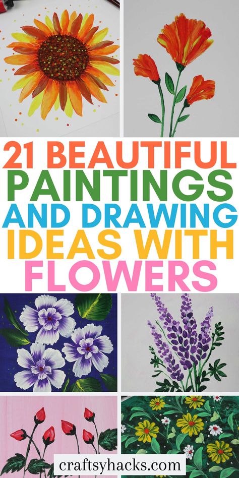 Need art inspiration ideas? These easy floral painting ideas are perfect if you are looking into art projects for beginners. Grab your paint colors and create your own art for your home! Enjoy these art ideas. Nursing Home Painting Ideas, Easy Flowers To Paint Simple, Spring Landscape Painting Easy, Simple Floral Painting Ideas, Flower Art Painting Easy, How To Paint Flowers Easy, Wildflower Painting Easy, Painted Flowers Easy, Easy Flower Paintings For Beginners