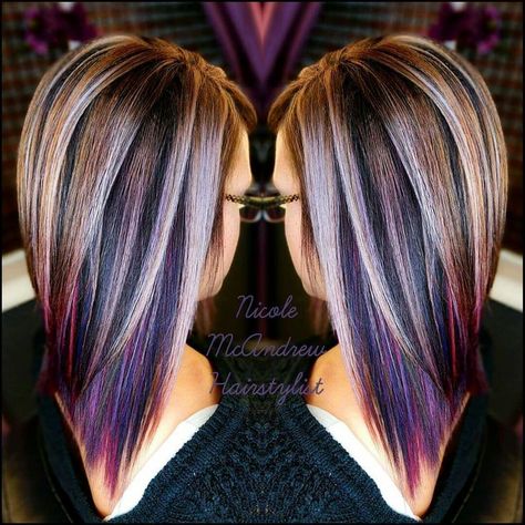 Straight Short Hair Color Ideas, Hair Color Shoulder Length Ideas, Best Hair Colors For Short Hair, Fall Hair Colors For 2023, Dark Purple And Blonde Hair Highlights, Blonde Highlights With Burgundy Lowlights, Red With Silver Highlights, Medium Choppy Haircuts For Thick Hair, Red Purple Highlights On Dark Hair