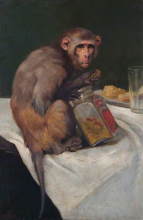 BEATRICE OFFOR, MONKEY AND A JAR, C. 1900-20 Monkey Illustration, Monkey Monkey, Ape Monkey, Monkey Art, Digital Museum, Weird Images, Pet Monkey, Animals In Art, A Monkey