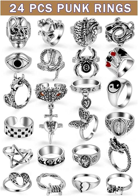 Emo Rings, Rocker Rings, Grunge Ring, Boho Snake, Rings Y2k, Emo Accessories, Punk Rings, Goth Ring, Y2k Rings