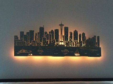 Rope Lighting, Led Rope, Interior Wall Paint, Custom Wall Decor, 3d Laser, Wooden Wall Decor, Custom Wall, City Skyline, Diy Wall Art