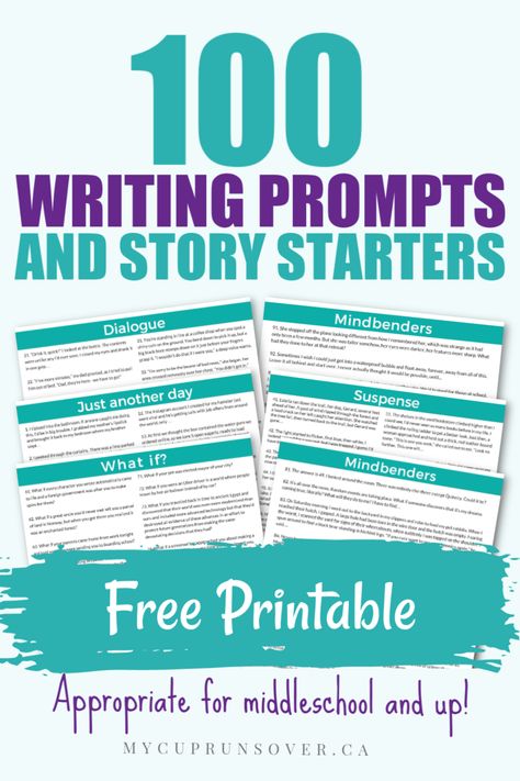 Free Creative Writing prompts for middle and high school. These story starters are perfect for your teenager. (They could also work for an adult). Super creative, they'll make for a really exciting story. #storystarter #writingprompts #creativewriting Middle School Creative Writing Activities, Creative Writing Prompts For Adults, Instructional Facilitator, Expository Essay Topics, Printable Writing Prompts, Middle School Writing Prompts, School Stories, College Essay Examples, Teaching Creative Writing