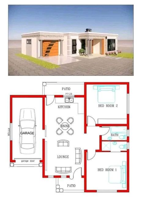 Cheap House Plans, Modern Bungalow House Plans, Small House Blueprints, House Plans South Africa, Small Modern House Plans, House Plans Ideas, Bungalow Style House, Bungalow Style House Plans, Little House Plans