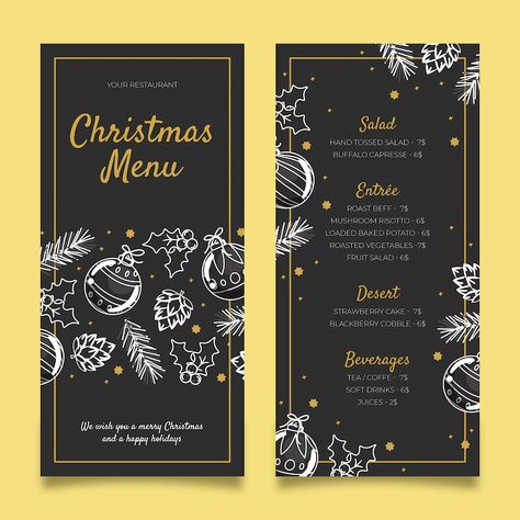 Free Vector | Hand drawn christmas menu template Christmas Drink Menu Design, New Year Menu Design, Christmas Menu Design, Christmas Menu Template, Holiday Dinner Menu, Christmas Catering, Xmas Menu, Drink Menu Design, New Year Menu