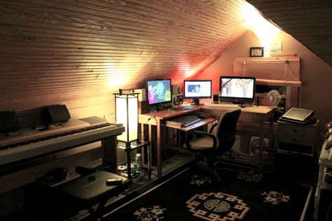 The Attic Battlestation - Imgur Attic Man Cave Ideas, Attic Man Cave, Attic Nook, Man Cave Ideas, Cozy Attic, Kids Bedroom Remodel, Attic Renovation Ideas, Small Bedroom Remodel, Attic Closet