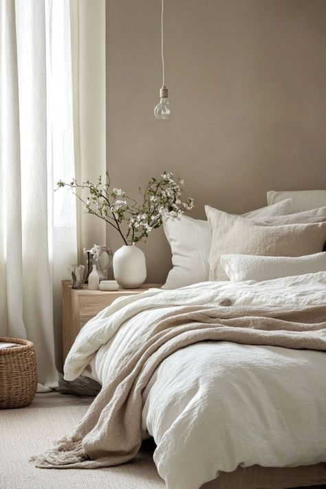 Design a tranquil bedroom retreat with a palette of neutral colors. Use layers of soft whites, creams, and taupes to create a peaceful space perfect for rest and relaxation. 🛏🌙🌿 #NeutralBedroom #TranquilSpaces #HomeDecor #SleepSanctuary Neutral Colors For Bedroom, Bedroom Design Neutral, Colors For Bedroom, Cream Bedroom Ideas, Cream And White Bedroom, Spa Bedroom, Neutral Bedroom Design, Taupe Bedroom, Peaceful Space