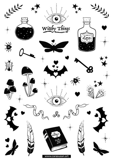 Halloween Stickers: 3 magical sheets for journaling, decorating & more

Decorate your Halloween journal, planner, or gifts with these spooky stickers. Perfect for kids and adults alike! #halloween #stickers #journaling . #Bat_Flash_Tattoo #Flash_Art_Tattoos #Magic_Crystals #Sharpie_Tattoos Flash Art Tattoos, Witch Things, Sharpie Tattoos, Flash Tattoo Designs, Cute Little Tattoos, Magical Things, Small Hand Tattoos, Halloween Sticker, Tattoo Art Drawings