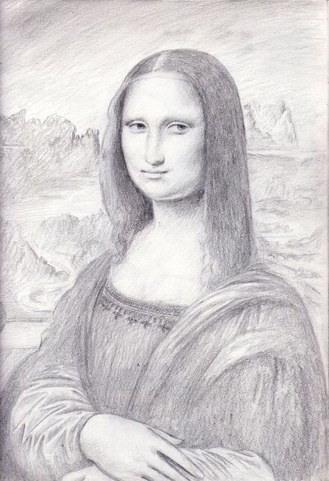 Monalisa Painting Sketch, Lisa Drawing Easy, Monalisa Sketch, Mona Lisa Sketch, Lisa Sketch, Round Faces Hairstyles, Lisa Drawing, Mona Lisa Drawing, Aesthetic Boarders Designs