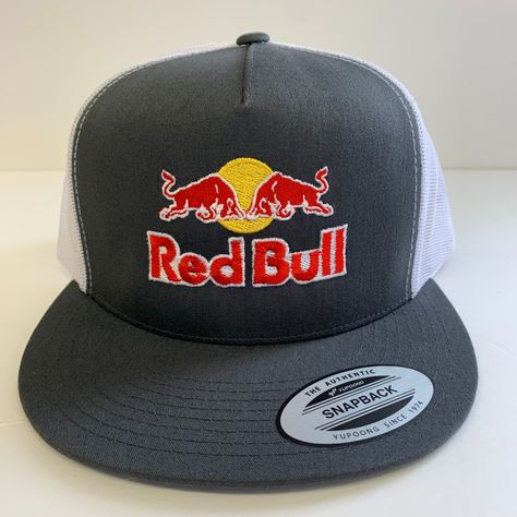 Yupoong New Red Bull Embroidered Cap Flat Bill Mesh Back Snapback Grey/White Flat Bill Hats For Women, White Trucker Baseball Cap With Embroidered Patch, Red Embroidered Snapback Trucker Hat, Embroidered White Baseball Cap For Streetwear, White Embroidered Baseball Cap For Streetwear, White Embroidered Trucker Hat, Casual White Embroidered Snapback Hat, White Snapback Hat With Embroidered Patch, White Trucker Hat With Embroidered Patch