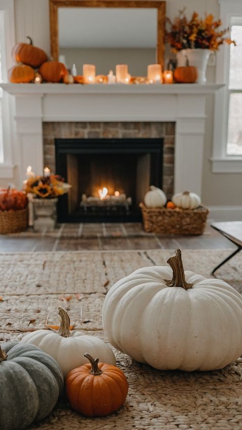 Transform your home with 2024 fall decor ideas for every room - from DIY farmhouse decorations to cozy outdoor accents Discover simple and cheap ways to add rustic charm with easy kitchen and bedroom updates dollar store finds and mantle decor Make your home warm and welcoming this fall season Fall Decor For Fireplace Mantel, Fall Hearth Decor Ideas, Fireplace Fall Decor, Fall Fireplace Decor Mantles, Minimalist Ornaments, Simple Wreaths, Hearth Decor, Fall Fireplace Decor, Diy Farmhouse Decoration