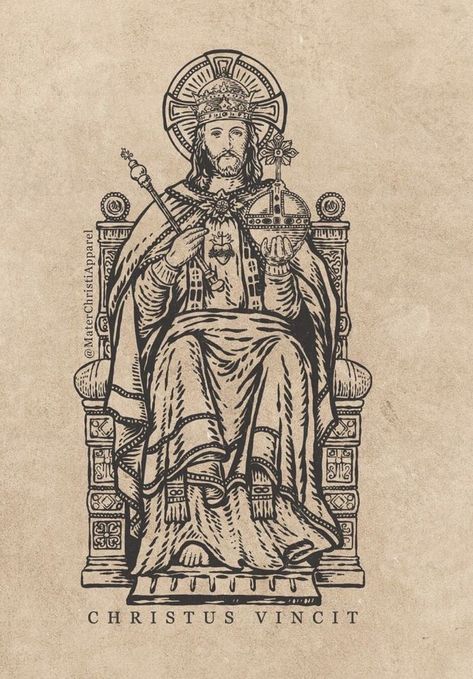 Memorial Tattoo Ideas, Catholic Tattoos, Catholic Symbols, Woodcut Tattoo, Medieval Tattoo, Christ Tattoo, Catholic Decor, Christ The King, Memorial Tattoo