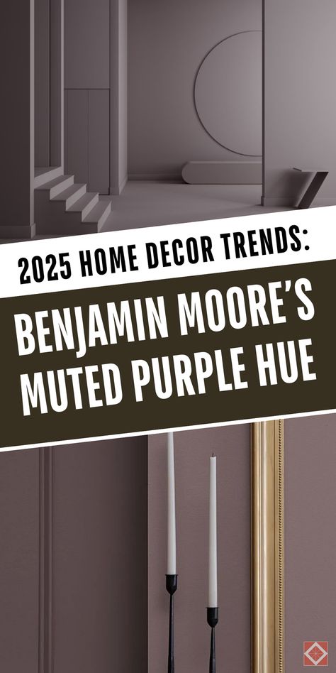 Stylish home decor awaits with Benjamin Moore’s 2025 color of the year: muted purple. This elegant hue is perfect for modern interiors and adds a touch of sophistication to any room. Save this pin for later and get inspired by decorating tips. Click to explore the beauty of this trendy color! Purple Paint Palette, Benjamin Moore Purple Paint Colors, Purple Toned Grey Paint, Purple Wall Room Ideas, Benjamin Moore Purple, Plum Living Room, Purple Wall Color, Plum Paint Colors, Purple Accent Wall