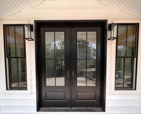 Build Your Custom Double Entry Doors – Masterpiece Doors Farmhouse Double Doors, Craftsman Doors, Modern French Farmhouse, Black French Doors, French Entry Doors, Double Front Entry Doors, French Front Doors, Exterior House Colors Combinations, French Doors Exterior