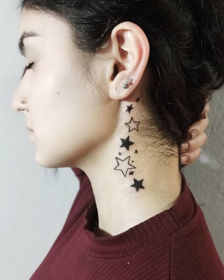 Tattoo Behind Ears, Star Neck Tattoos, A Star Tattoo, Star Tattoos Behind Ear, Hairdresser Tattoos, Behind The Ear Tattoos, Small Star Tattoos, Be Brave Tattoo, Future Tattoo Ideas