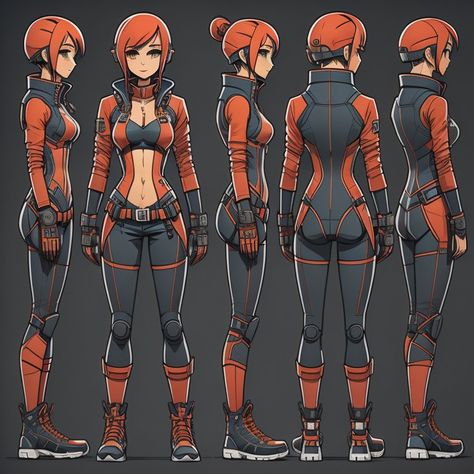 Superhero Turnaround, Turnaround Pose Reference, Character Turnaround Anime, Anime Turnaround Sheet, Female Character Model Sheet, Female Character Turnaround Sheet, Character Sheet Animation, Character Sheet Turnaround, Anime Turnaround