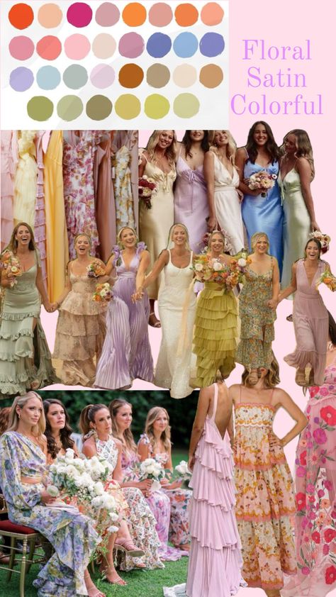 #myfirstshuffle #bridesmaid #summeraesthetic #weddinginspiration #satin #spring #colorful Summer Weddings Bridesmaids, Wedding Color Schemes Spring, Spring Wedding Color Palette, Phuket Wedding, Dress Code Wedding, Bridesmaid Colors, Spring Wedding Colors, Summer Wedding Colors, Dream Wedding Ideas Dresses