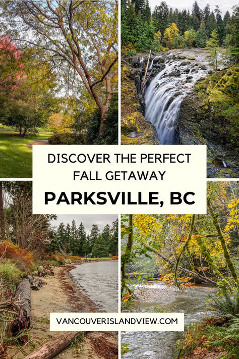 Are you looking for a Fall getaway travel idea? Look no further than Parksville, BC on Vancouver Island. This resort town offers incredible ammenities and enough natural wonders for a spectacular retreat. If you missed out this year, make sure to save this for future use. Parksville Bc, Travel Vancouver Island, Travel Vancouver, Fall Getaways, Vancouver Island, Pacific Northwest, Natural Wonders, Vancouver, Your Perfect