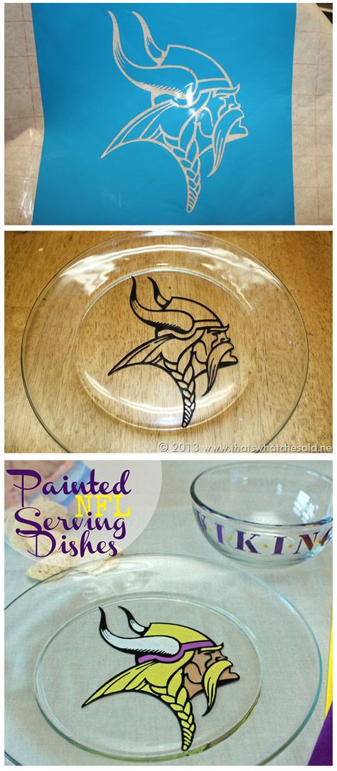 Painted NFL Serving Dishes Nfl Background, Football Themed Drinks, Patriots Day Activities, Patriot Day Crafts For Kids, Super Bowl Activities, Sport Themed Crafts, Football Watch Party, Monster Valentines, Diy Father's Day Crafts