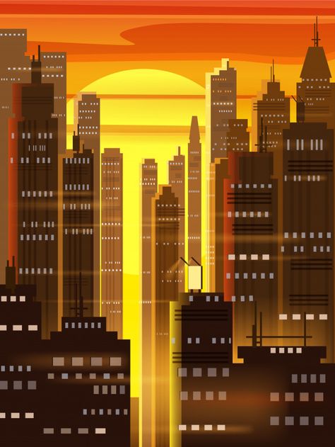 City Buildings Painting, Modern City Drawing, Ks3 Art, Godzilla Birthday, Sunrise City, Sky Lights, Superman Wallpaper, Building Painting, City Vector