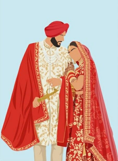 Wedding illustration faceless Punjabi Wedding Couple Illustration, Punjabi Wedding Illustration, Anand Karaj Illustration, Punjabi Couple Drawing, Sikh Couple Illustration, Punjabi Illustration, Sardar Sardarni Couple Cartoon, Thanku Cards, Wedding Couple Vector