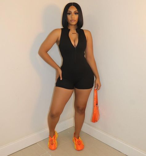 Romper Outfit Black Women, Romper Outfit Black, Outfit Black Women, Clubwear Jumpsuits, Long Sleeve Playsuit, Romper Designs, Bodycon Casual, Solid Color Jumpsuits, Pink Letter