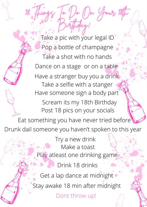 18th Ideas Things To Do On Your, 18th Birthday To Do List, 18th Birthday Places To Go, What To Do On 18th Birthday, 18th Birthday Checklist, Bucket List Before 18th Birthday, 18th Bday Party Ideas Daughters, Things To Do For 19th Birthday, 18ty Birthday Ideas