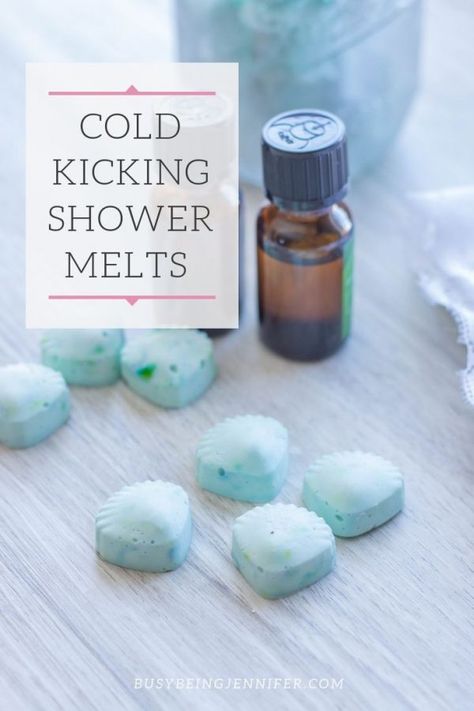 Cold Kicking Shower Melts - DIY Decongestant Shower Melts - Busy Being Jennifer Vicks Shower, Shower Tabs, Bath Melts Diy, Shower Steamers Diy, Shower Fizzies, Shower Melts, Bath Melts, Diy Essentials, Diy Shower