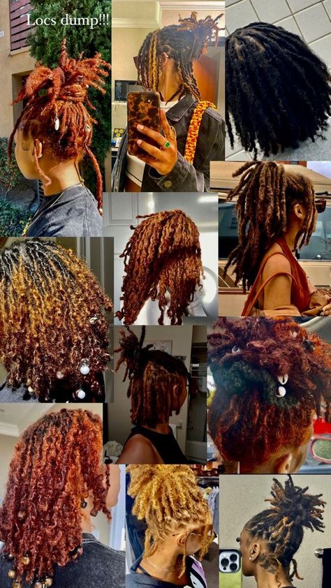 Dyed Natural Hair Locs, Died Locs Ideas, Long Starter Locs, Loc Color Ideas Black Women, Natural Locs With Curly Ends, Loc Extensions Permanent, Coloured Locs, Locs With Curly Ends, Locs Extensions