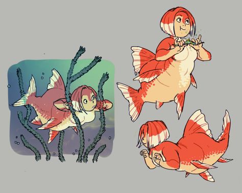 Mythological Drawings, Goldfish Mermaid, Aquatic Art, Hybrid Art, Izu, Character Design Animation, Mermaid Art, Creature Concept, Illustration Character Design