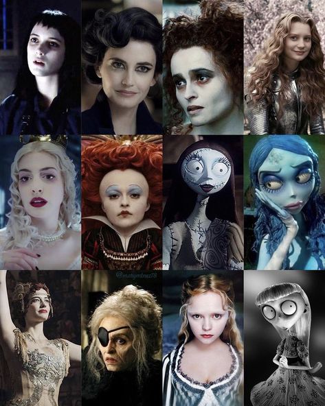 Tim Burton Movie Characters, Blonde Tim Burton Characters, People That Look Like Tim Burton Characters, Gothic Movie Characters, Horror Characters Aesthetic, Tim Burton Women Characters, Movie Inspired Outfits Disney, Easy Tim Burton Costumes, Tim Burton Film Aesthetic