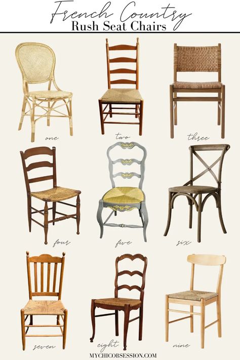 If you want rustic chic chairs to complete your dining table, then French Country rush seat chairs would be a great idea. Here are the best picks! Round French Country Kitchen Table, French Farmhouse Dining Chairs, Rush Dining Chairs, French Country Kitchen Chairs, Rush Seat Dining Chairs, English Dining Chairs, French Cottage Dining Room Ideas, Round Dining Room Table And Chairs, French Dining Rooms