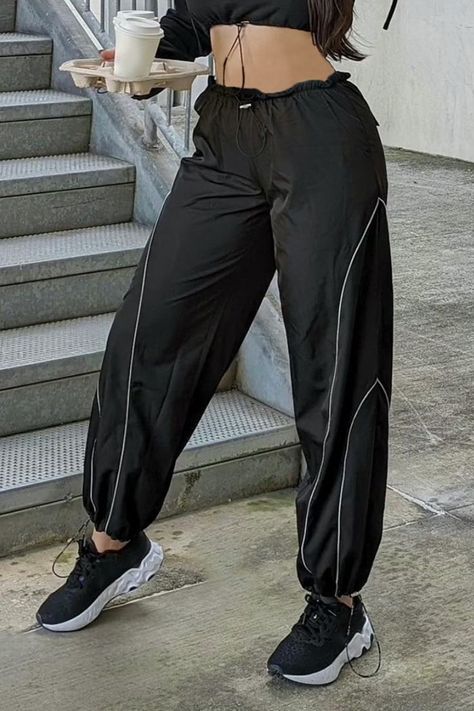 Black Hippie Joggers Women Drawstring Low Waist Sweatpants Stripe Stitch Dance Sreetwear Casual Harem Pants Korean #y2k#y2kfashion#y2kstyle#y2kstyleshop Low Waist Sweatpants, 90s Sweatpants, Gym Sweatpants, Black Hippie, Korean Y2k, Black Hippy, Joggers Women, Pants Korean, Y2k Pants