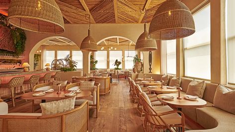 Filipino Restaurant Interior, Filipino Restaurant Interior Design, New Mediterranean, Chicago Restaurants Best, Mediterranean Restaurant, Greek Restaurants, Coastal Interiors Design, Chicago Suburbs, Rattan Pendant Light