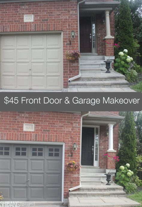 Garage Front Door, Brick House Exterior Makeover, Red Brick House Exterior, Garage Door Colors, Front Door Paint, Garage Door Paint, Older Homes, House Flip, Door Paint