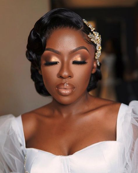 Bridal Makeup For Dark Skin, Black Wedding Makeup, Makeup For Dark Skin, Bridal Makeup Ideas, Black Bridal Makeup, Glam Bride Makeup, Gorgeous Bridal Makeup, Wedding Eyes, Wedding Makeup Bride