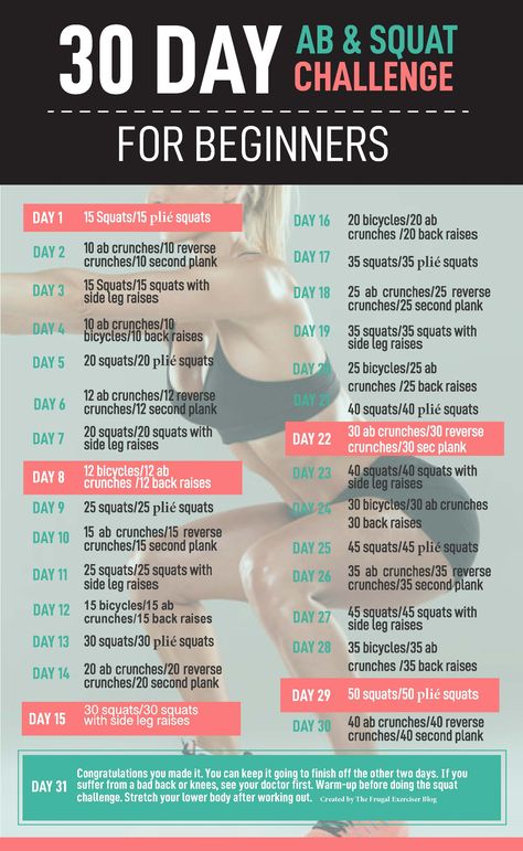 Want to work on your legs and abs? Check out my 30 day ab and squat challenge for beginners. #workout Squat Challenge For Beginners, Squat And Ab Challenge, Fitness Before After, Beachbody Workout, 30 Day Squat, Plie Squats, 30 Day Ab Challenge, Motivasi Diet, Sixpack Workout