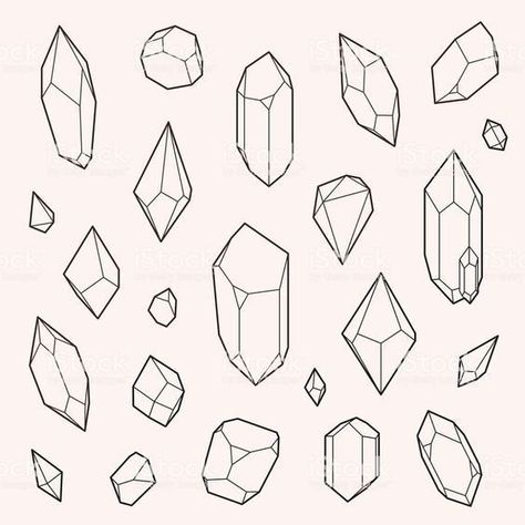 Crystal Illustration, Geometric Stone, Crystal Drawing, Popcorn Bar, Desenho Tattoo, Crystal Shapes, Free Vector Art, Drawing Tutorial, Drawing Reference