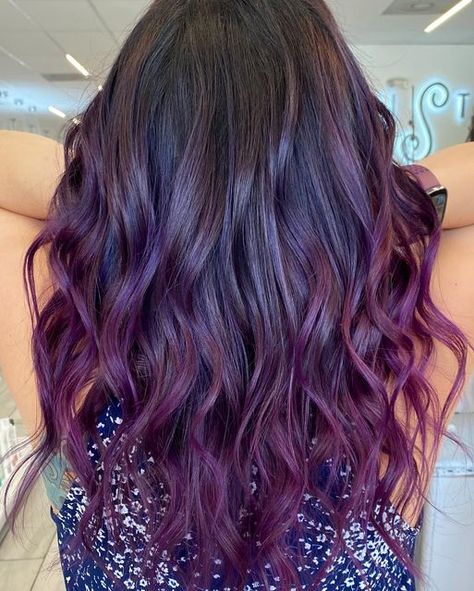 Violet Balayage, Colorful Highlights, Highlights Inspiration, Purple Balayage, Plum Hair, Vivid Hair Color, Unicorn Hair, Hair Colorist, Hair Stuff