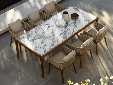 CRUISE TEAK | Table Cruise Collection By Talenti design Ludovica+Roberto Palomba Patio Dining Furniture, Italian Dining Table, Luxury Garden Furniture, Marble Top Dining Table, Luxury Outdoor Furniture, Stone Table, Teak Dining Chairs, Italian Dining, Teak Dining Table