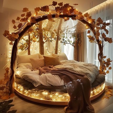 Traditional Bed Designs, Sunken Bed, Circle Bed, Canopy Ideas, Cool Teen Bedrooms, Forest Bedroom, Fairy Bedroom, Pretty Bedding, Whimsical Bedroom