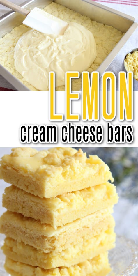 Lemon Cookie Bars, Lemon Cream Cheese Bars Recipe, Lemon Cream Cheese Bars, Cheese Bars, Lemon Cookie, Cream Cheese Bars, Cookie Crumble, International Desserts, Lemon Cream Cheese