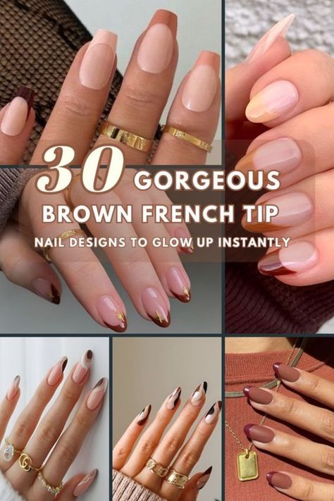 Are you looking for a chic, classy, and perfect for any season manicure look? If so, you’ve come to the right spot. French tip nails are one of the most stylish mani styles in the manicure world. Brown is one of the most popular nail polish colors. Combining them, you will have the ultimate chic nail look that can go with every outfit and look stunning on every occasion. Curious? Great! Keep scrolling to check out some of the prettiest brown French tip ideas. Beige French Manicure, Taupe French Tip Nails, Fall Nail French Tip Designs, Brown Tips Nails, Beige French Tip Nails, Brown French Manicure, Elegant French Tip Nails, Brown French Nails, French Tip Ideas