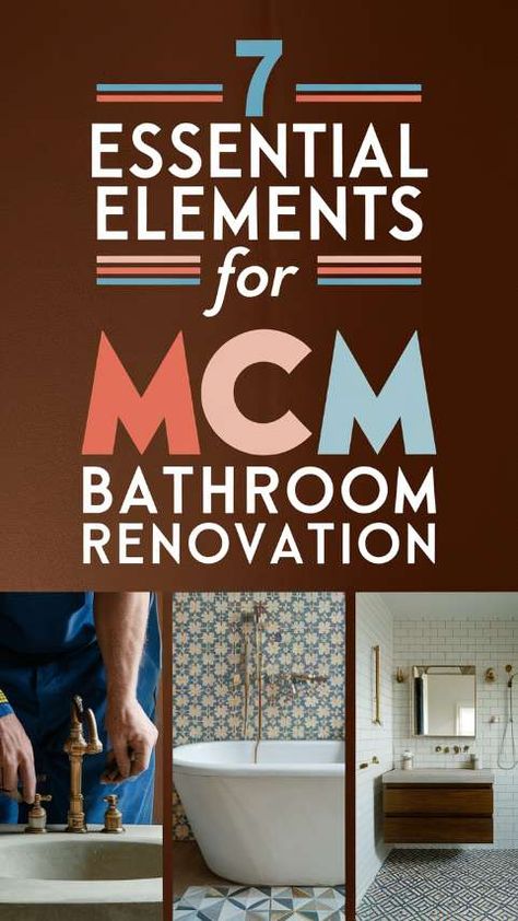 7 Essential Elements for MCM Bathroom Renovation Vintage Mid Century Bathroom, Mcm Bathroom Remodel, Mid Century Modern Bathrooms, Mcm Bathroom Ideas, Mid Century Toilet, Midcentury Bathroom Design, 1960s Bathroom Remodel, 70’s Bathroom, Mid Century Modern Bathroom Ideas