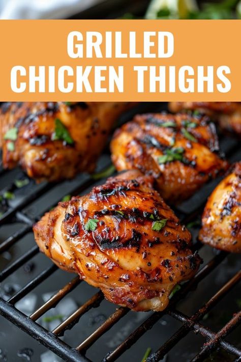 Grilled chicken thighs are the perfect addition to your summer recipe collection! These easy chicken recipes feature a homemade marinade that makes each bite flavorful and juicy. Save this pin for a healthy and tasty chicken dinner idea. Barbecue Chicken Thighs, Homemade Marinade, Chicken Thigh Marinade, Juicy Grilled Chicken, Bbq Chicken Thighs, Healthy Grilled, Chicken Thighs Recipes, Spicy Chicken Recipes, Quick Chicken Recipes