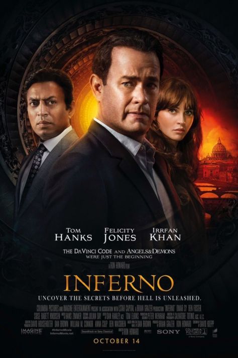 Inferno *** a bit confusing, but watching at cinema in Russian didn't help. Wonderful locations - Florence, Venice and Istanbul Robert Langdon, Irrfan Khan, Recent Movies, Dan Brown, Felicity Jones, Movies 2016, Columbia Pictures, Foto Art, Sony Pictures