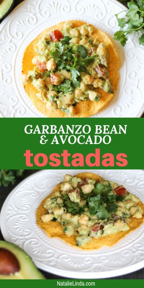 Try this healthy and refreshing garbanzo bean tostadas recipe! They're delicious, vegan, easy-to-make. and full of protein! It'll become a family-favorite vegan meal! Ground Turkey Burger Recipes, Greek Salad Cucumber, Lentil Nuggets, Tofu Burrito Bowl, Chickpea Recipes Dinner, Avocado Tostadas, Tofu Burrito, Beef Burger Recipes, Mexican Macaroni