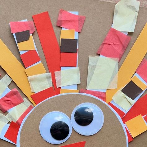 Sophia Gutierrez • DIY Crafts for Kids on Instagram: "Gobble gobble 🦃✂️🤎 save and try!!!!  ✂️🦃 cut a round shape using light brown paper for the turkey face  ✂️💛🤎 cut strips of white paper and cut up some colored squares using paper and tissue paper and have your little ones glue the squares on the white strips  👀👀 we loooove big wobble eyes   ✂️🧡❤️ cut a triangle shape for the beak and red squiggle shape for the wattle  ✂️🧡don't forget the little orange feet!   #artsandcrafts #craftsforkids #diy #thanksgiving #kindergartenactivities #preschoolactivities #diydecor #kids #art" Turkey Crafts Kids, Paper Turkey, Turkey Face, Face Cut, Diy Thanksgiving, Gobble Gobble, Thanksgiving Kids, Butcher Paper, Thanksgiving Crafts